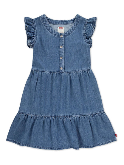 Levi's® Blue Flutter Sleeve Denim Look Logo Dress image 3