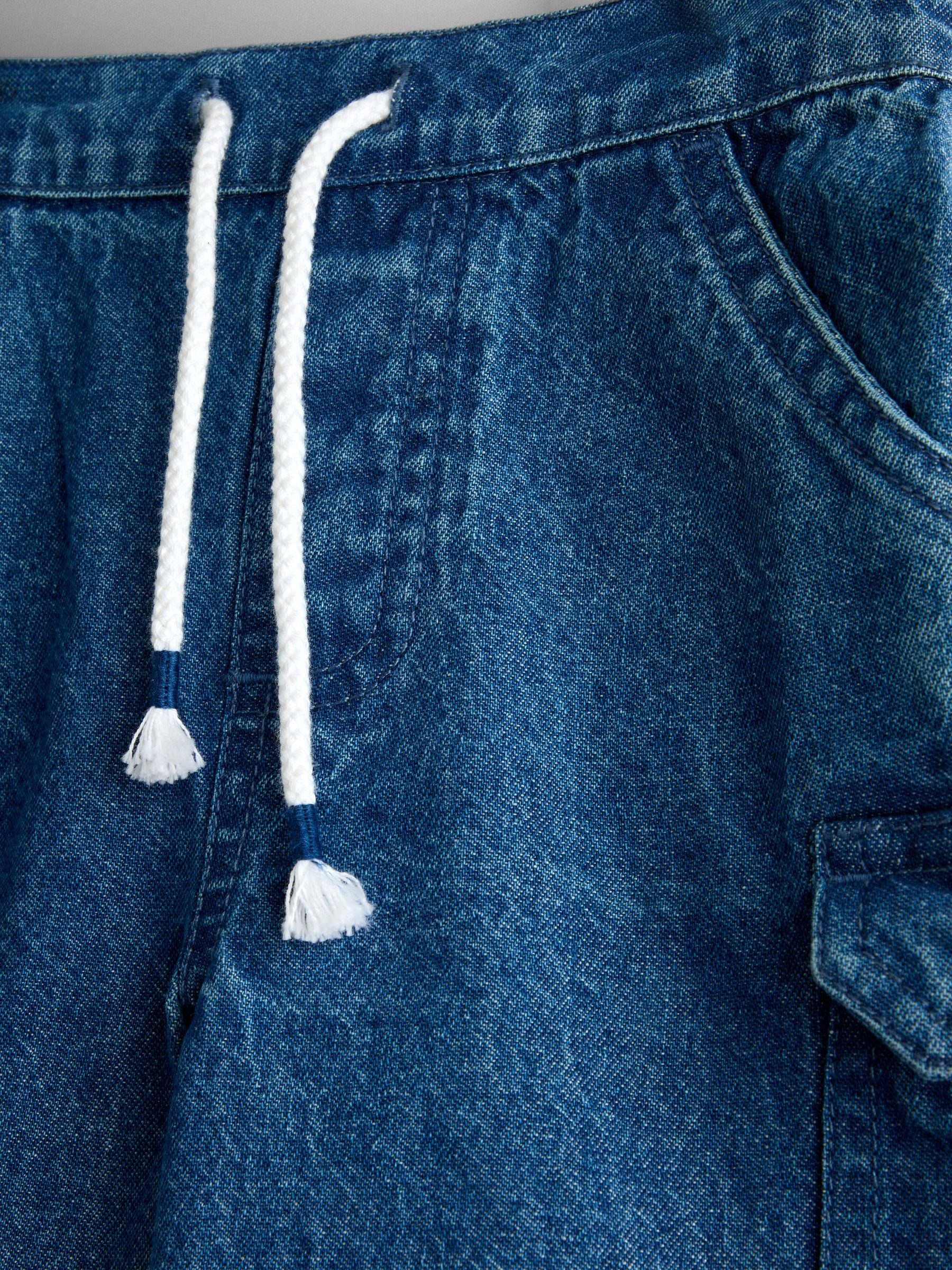 Dsiney Kidz - JoJo Maman Bébé Light Wash Denim Denim Cargo Shorts image 3