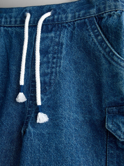 Dsiney Kidz - JoJo Maman Bébé Light Wash Denim Denim Cargo Shorts image 3
