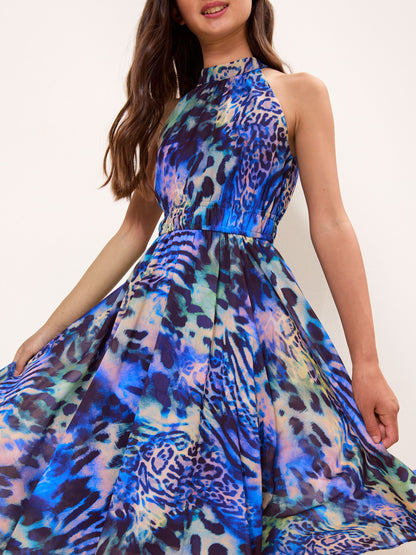Dsiney Kidz - Lipsy Purple Leopard Hanky Hem Halter Occasion Dress (5-16yrs) image 2