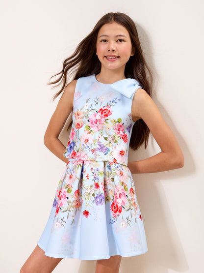 Dsiney Kidz - Lipsy Blue Scuba Floral Occasion Top And Skirt Co-Ord Set (5-16yrs) image 1