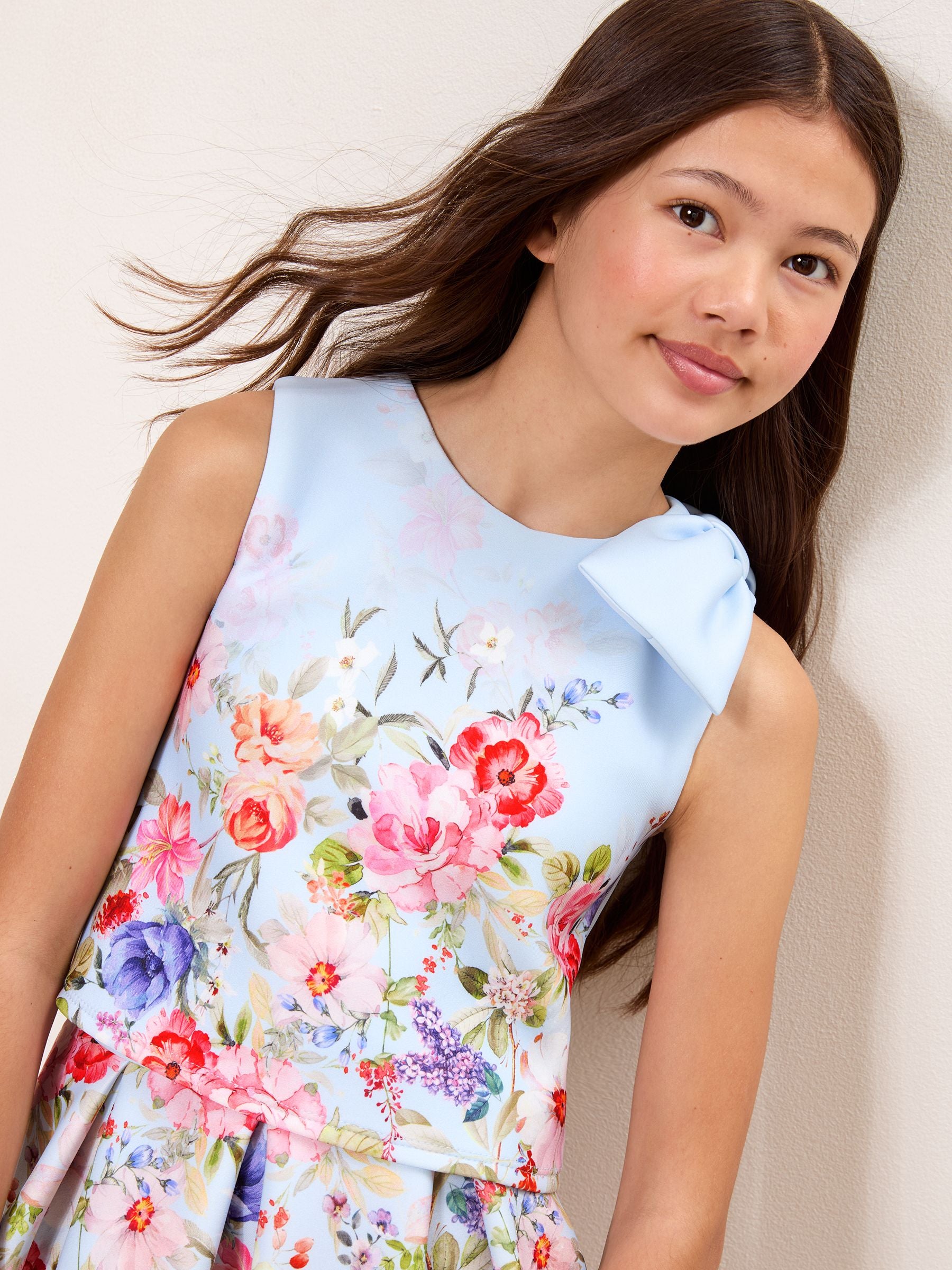 Dsiney Kidz - Lipsy Blue Scuba Floral Occasion Top And Skirt Co-Ord Set (5-16yrs) image 2