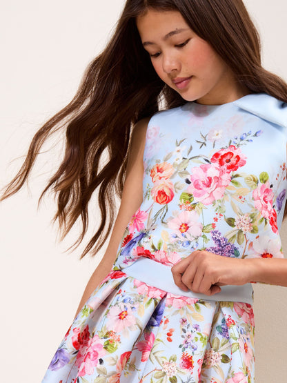 Dsiney Kidz - Lipsy Blue Scuba Floral Occasion Top And Skirt Co-Ord Set (5-16yrs) image 4