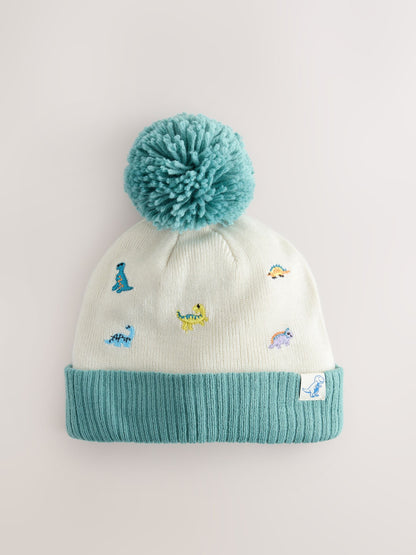 Dsiney Kidz - Ecru/Blue Dinosaur Embroidered Pom Beanie (3mths-16yrs) image 5