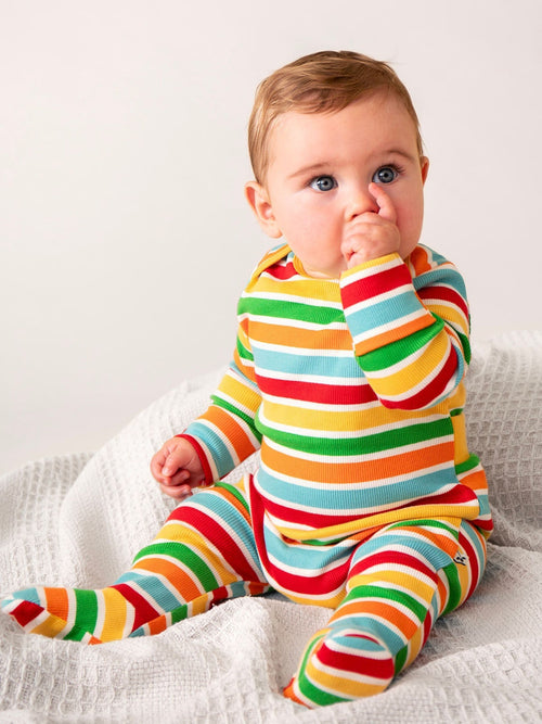 Frugi Yellow Easy Dressing Rib Babygrow Sleepsuit image 1