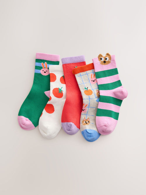 Grey, Red and Pink Cotton Rich Character Ankle Socks 5 Pack image 1