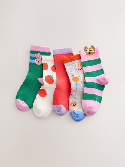 Grey, Red and Pink Cotton Rich Character Ankle Socks 5 Pack image 1