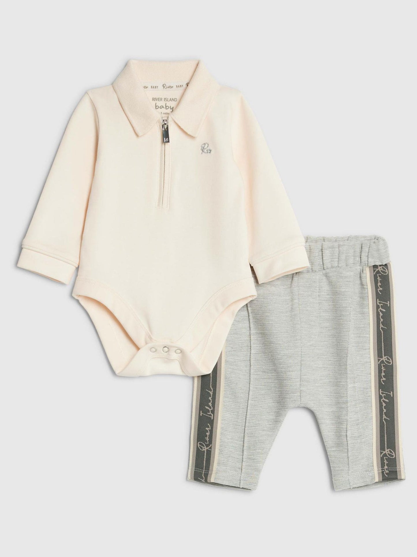 River Island Cream Zip Polo Bodysuit & Leggings Set image 1
