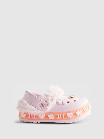 River Island Pink Light Up Fur Cuff Clogs image 1