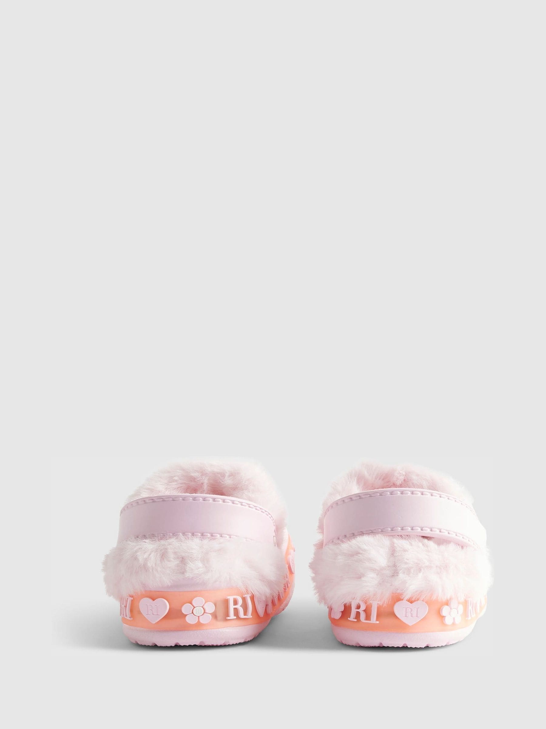 River Island Pink Light Up Fur Cuff Clogs image 3