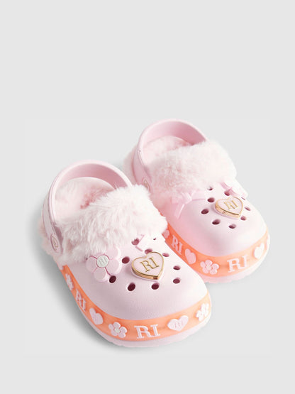 River Island Pink Light Up Fur Cuff Clogs image 5