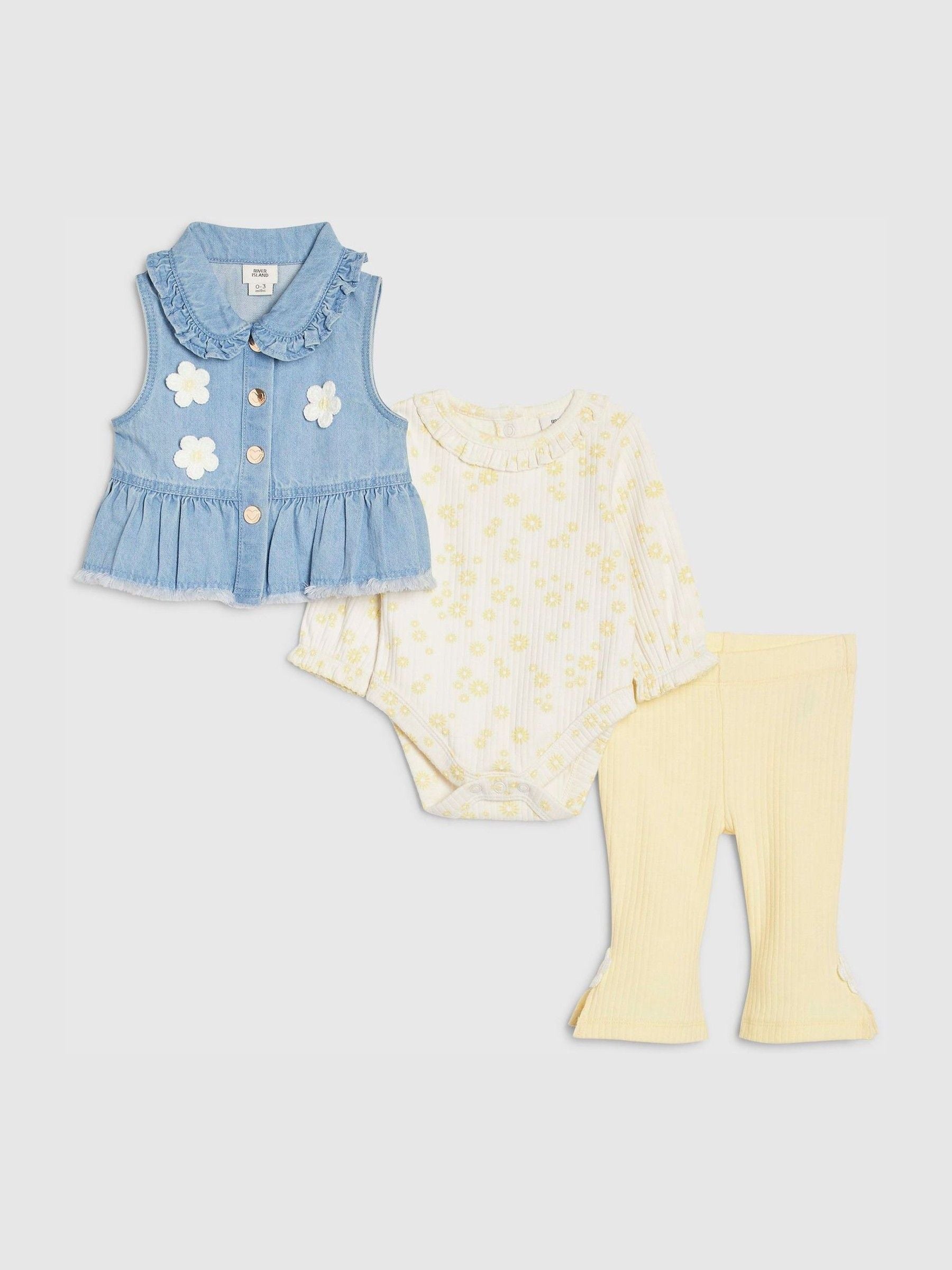 River Island Blue 3 Piece Daisy Gilet & Leggings Set image 1