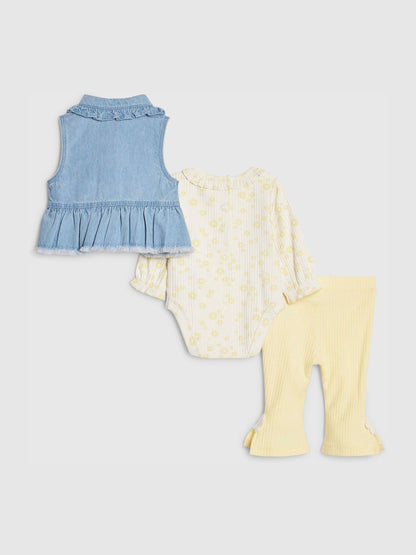 River Island Blue 3 Piece Daisy Gilet & Leggings Set image 2