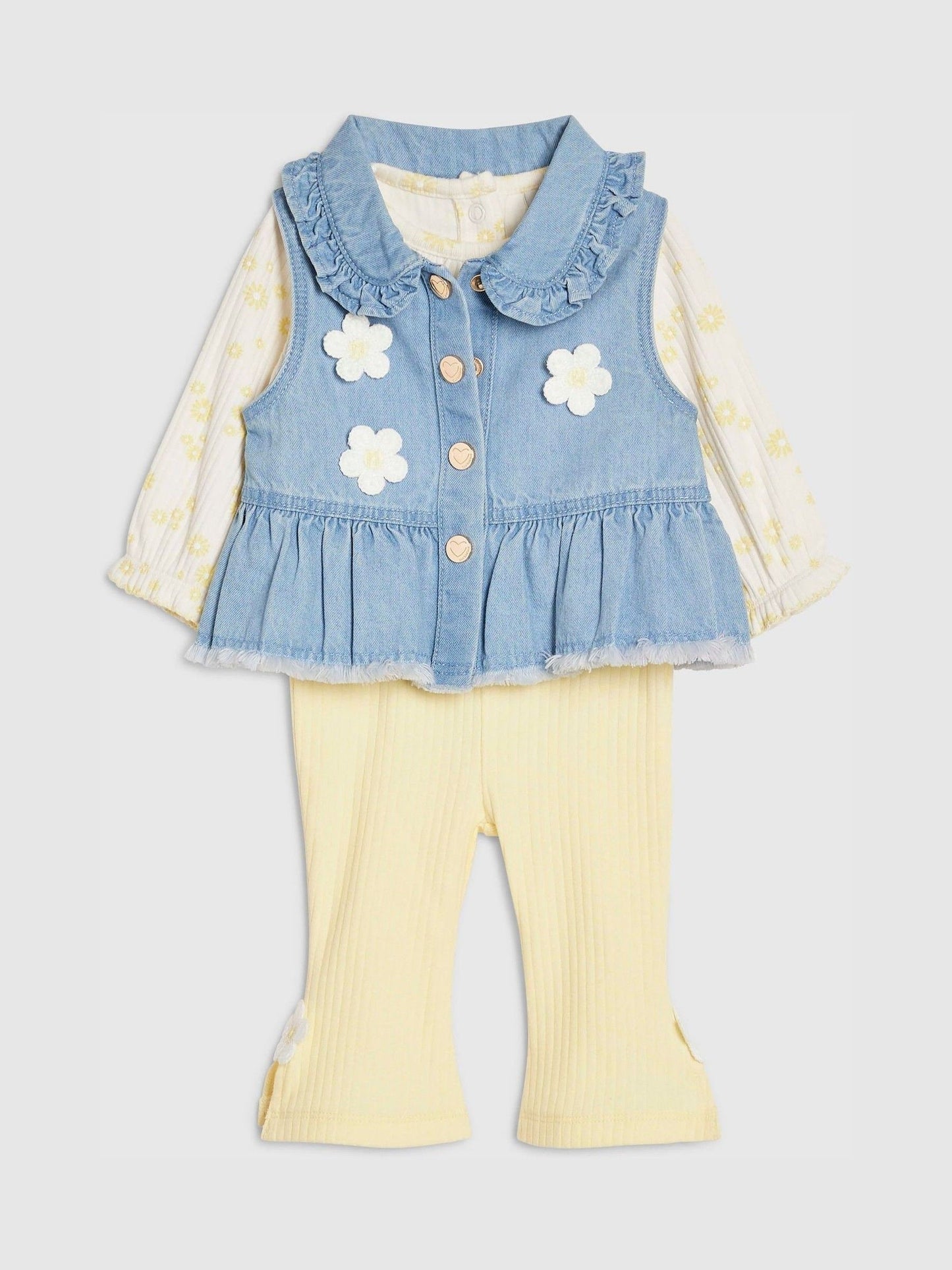 River Island Blue 3 Piece Daisy Gilet & Leggings Set image 3