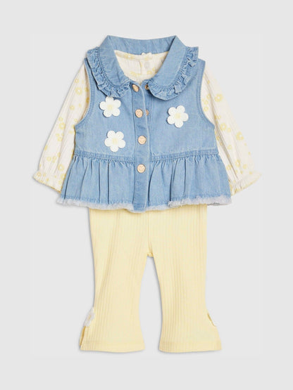 River Island Blue 3 Piece Daisy Gilet & Leggings Set image 3