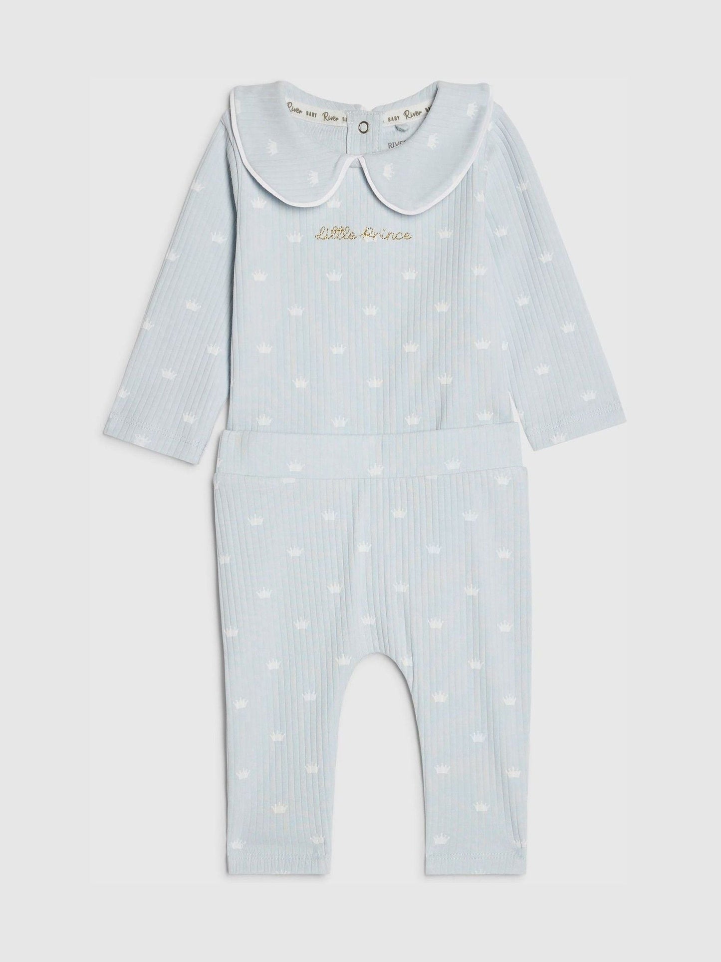 River Island Blue Little Prince Ribbed Bodysuit Set image 1