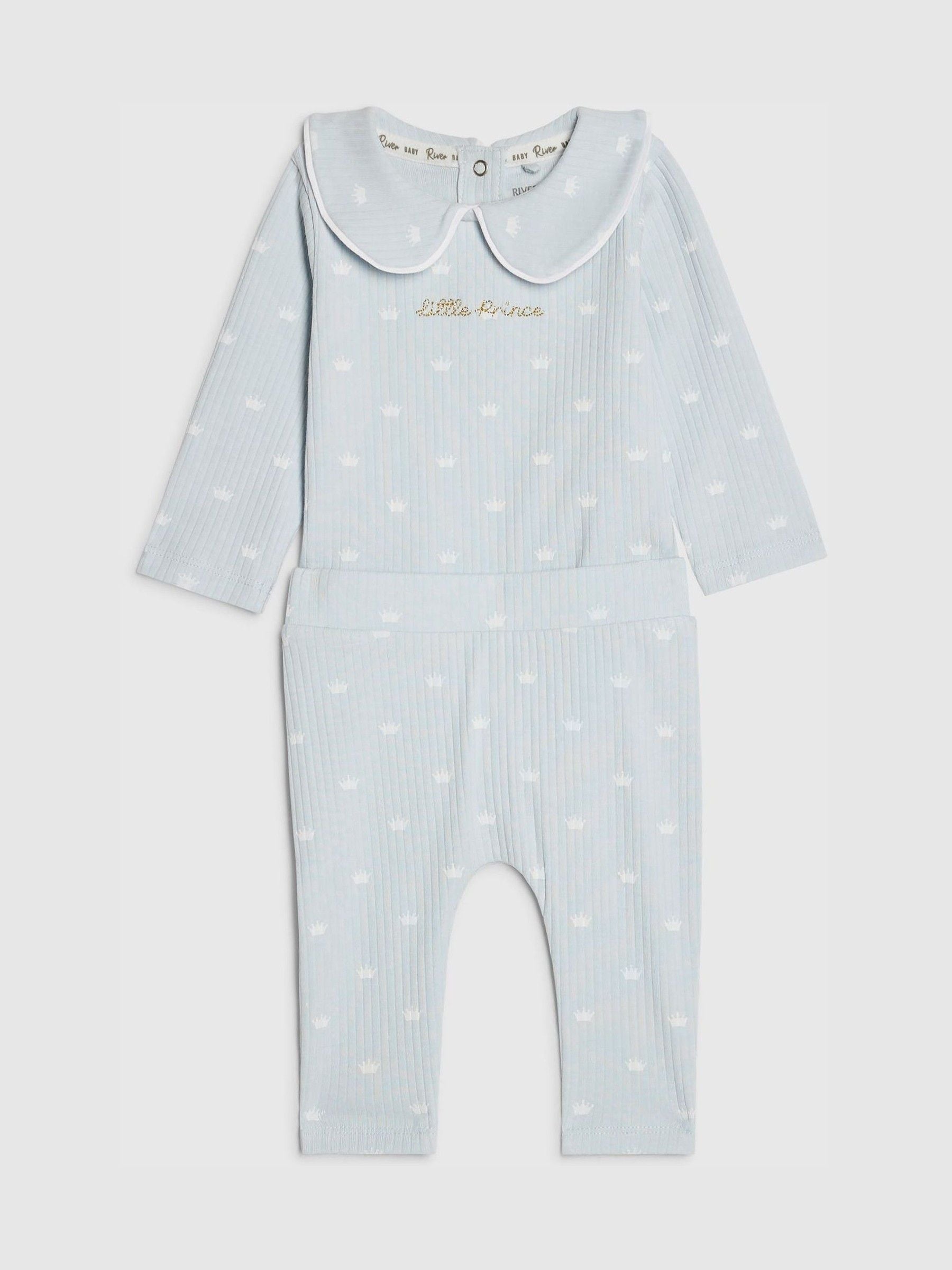 River Island Blue Little Prince Ribbed Bodysuit Set image 1