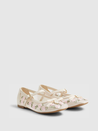 River Island Cream Rose Bud Ballerina Shoes image 1