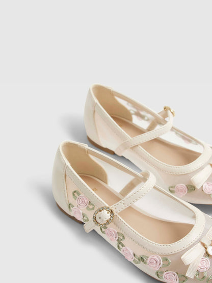 River Island Cream Rose Bud Ballerina Shoes image 4