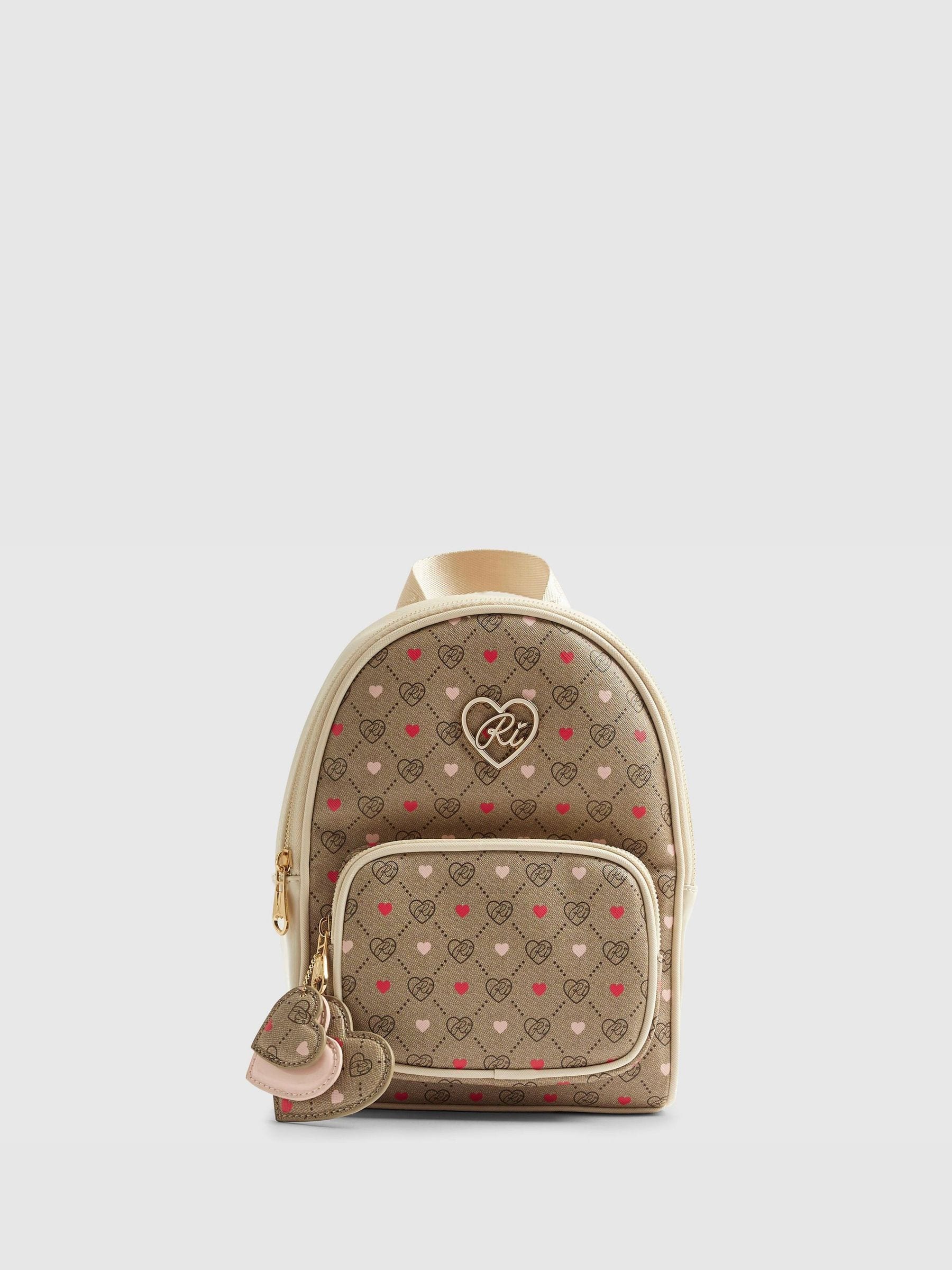 River Island Brown Heart Monogram Backpack image 1