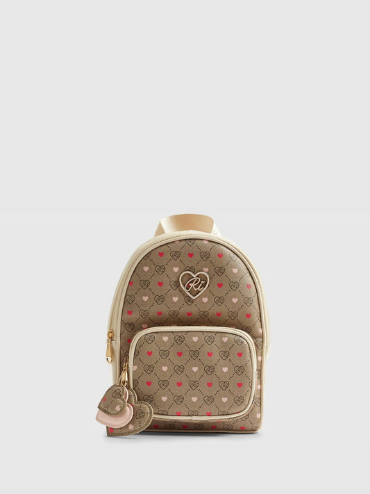 River Island Brown Heart Monogram Backpack image 1