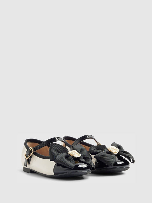River Island Cream Contrast Bow Ballerinas image 1