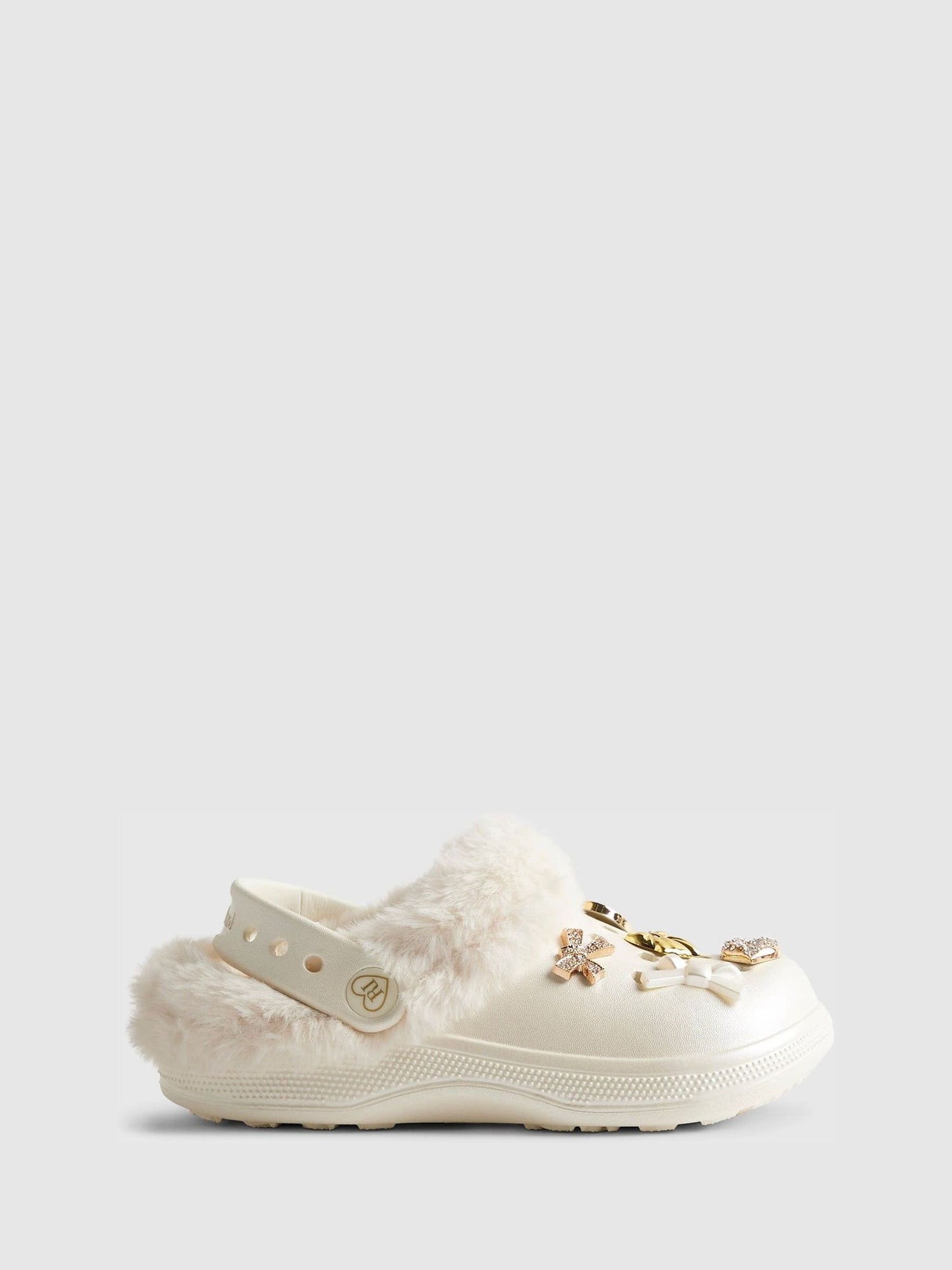 River Island Cream Fur Lined Bow Gem Clogs image 1