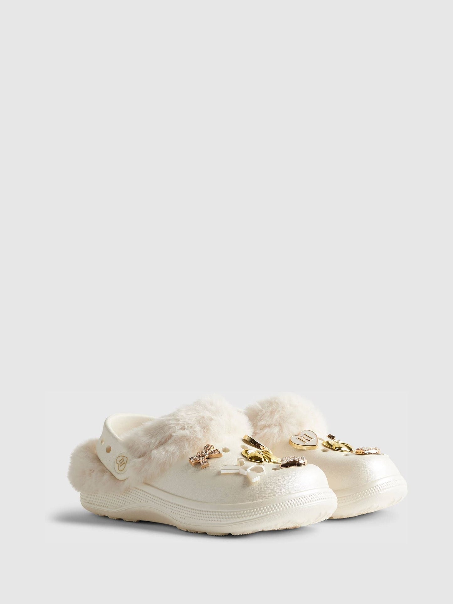River Island Cream Fur Lined Bow Gem Clogs image 3
