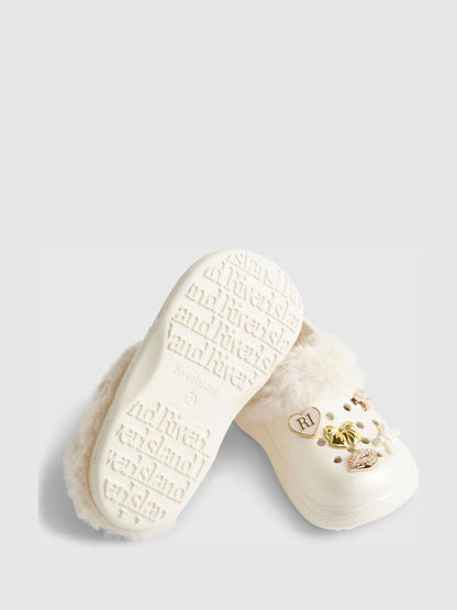 River Island Cream Fur Lined Bow Gem Clogs image 4