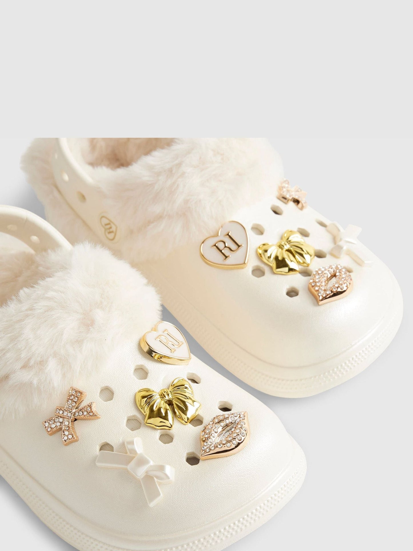 River Island Cream Fur Lined Bow Gem Clogs image 5