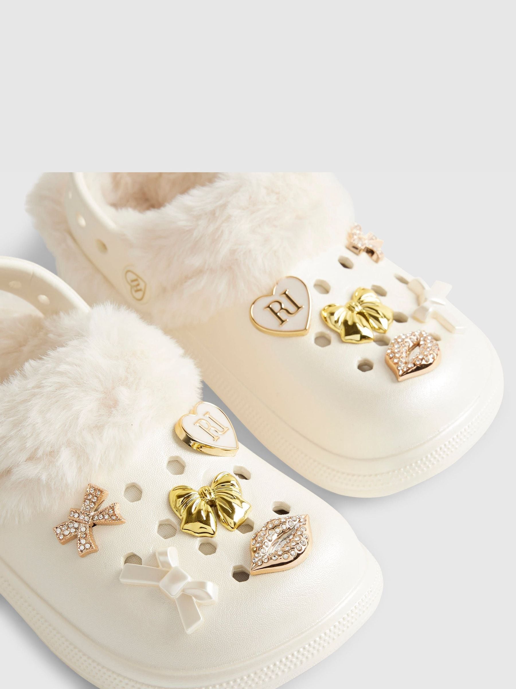 River Island Cream Fur Lined Bow Gem Clogs image 5
