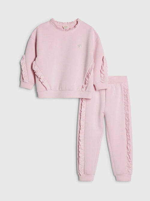 River Island Pink Frill Clean Sweatshirt & Joggers Set image 1