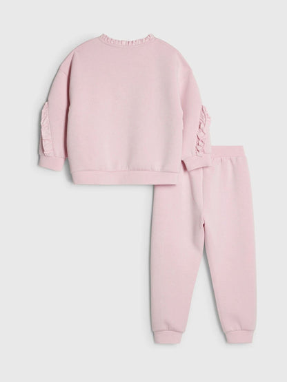 River Island Pink Frill Clean Sweatshirt & Joggers Set image 2