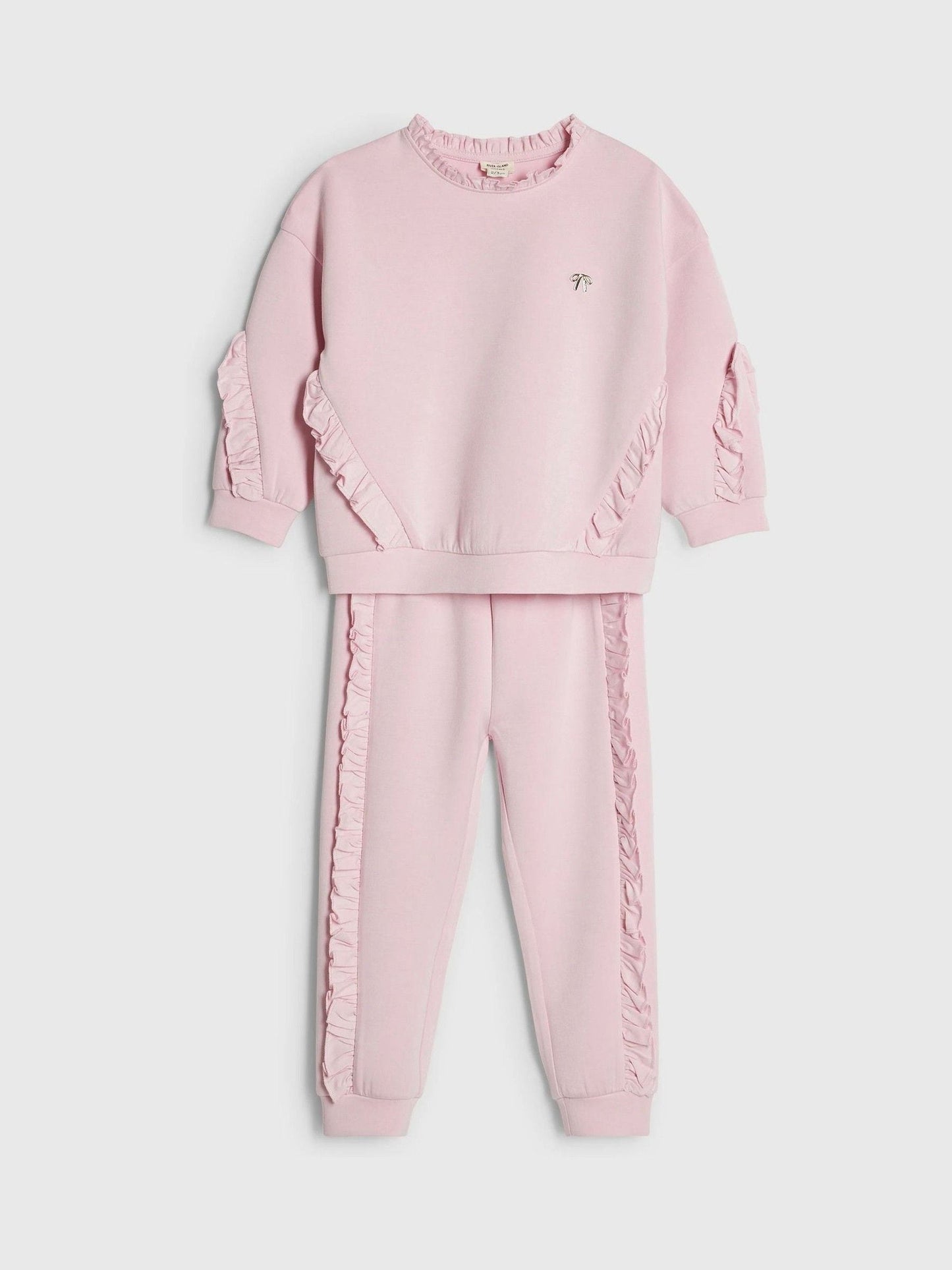 River Island Pink Frill Clean Sweatshirt & Joggers Set image 3