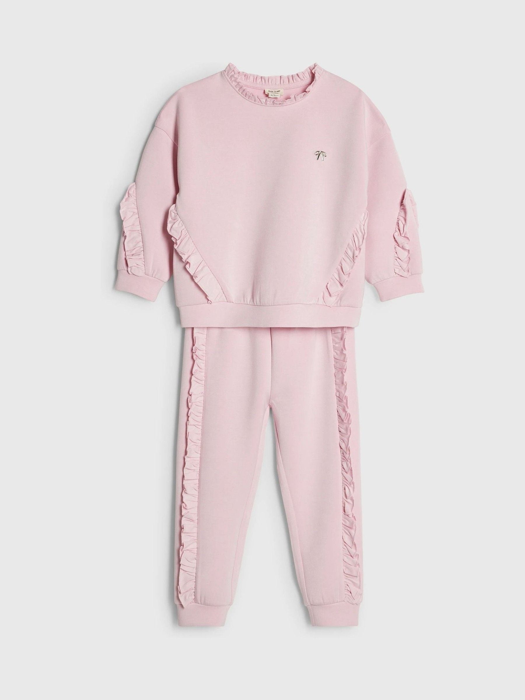 River Island Pink Frill Clean Sweatshirt & Joggers Set image 3