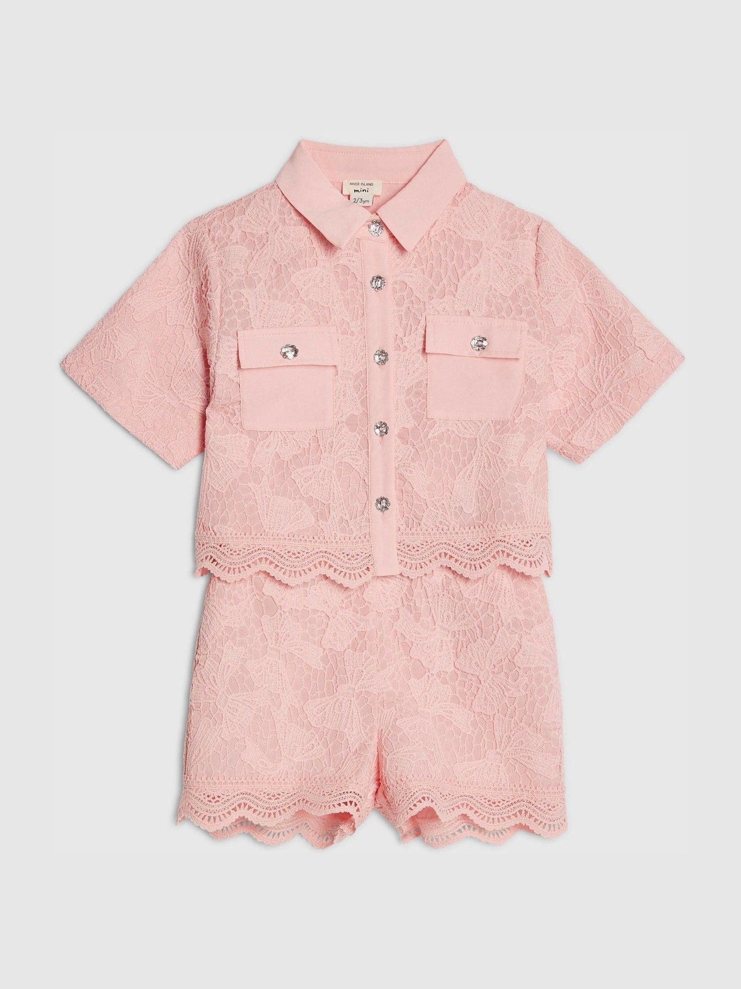 River Island Pink Lace Blouse Shirt & Shorts Set image 3