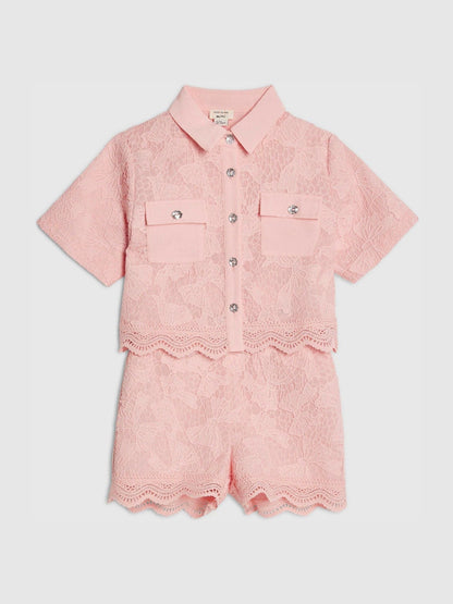 River Island Pink Lace Blouse Shirt & Shorts Set image 3