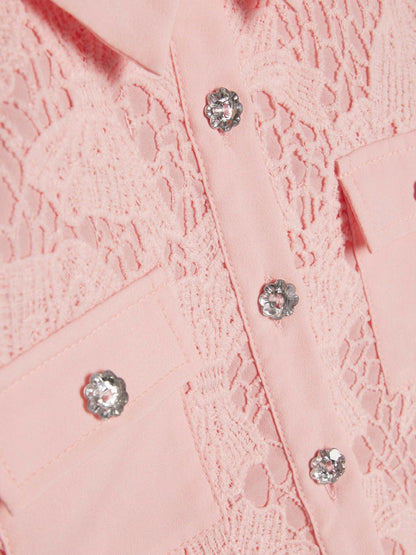 River Island Pink Lace Blouse Shirt & Shorts Set image 5