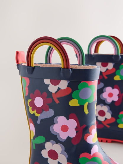Navy Floral Handle Wellies image 5