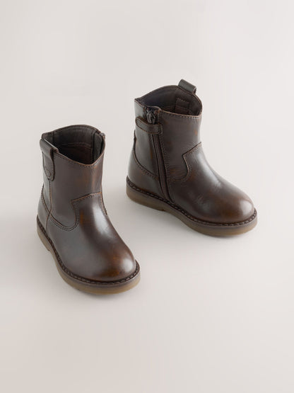 Chocolate Brown Standard Fit (F) Western Ankle Boots - image 1