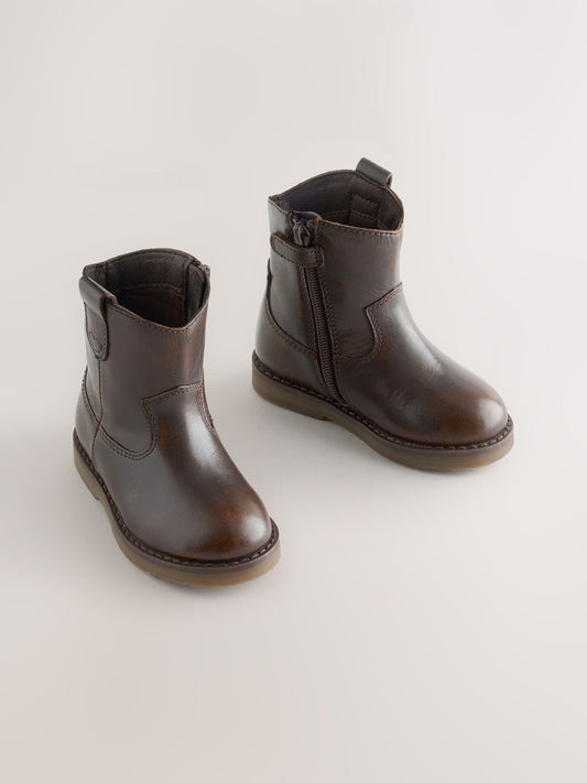 Chocolate Brown Standard Fit (F) Western Ankle Boots - image 1