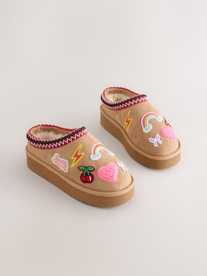 Tan Brown Badges Shoot Slippers image 1