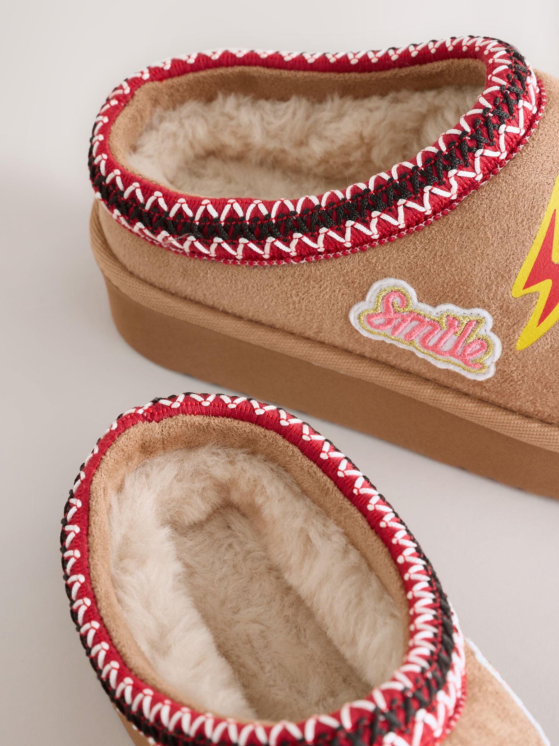 Tan Brown Badges Shoot Slippers image 4