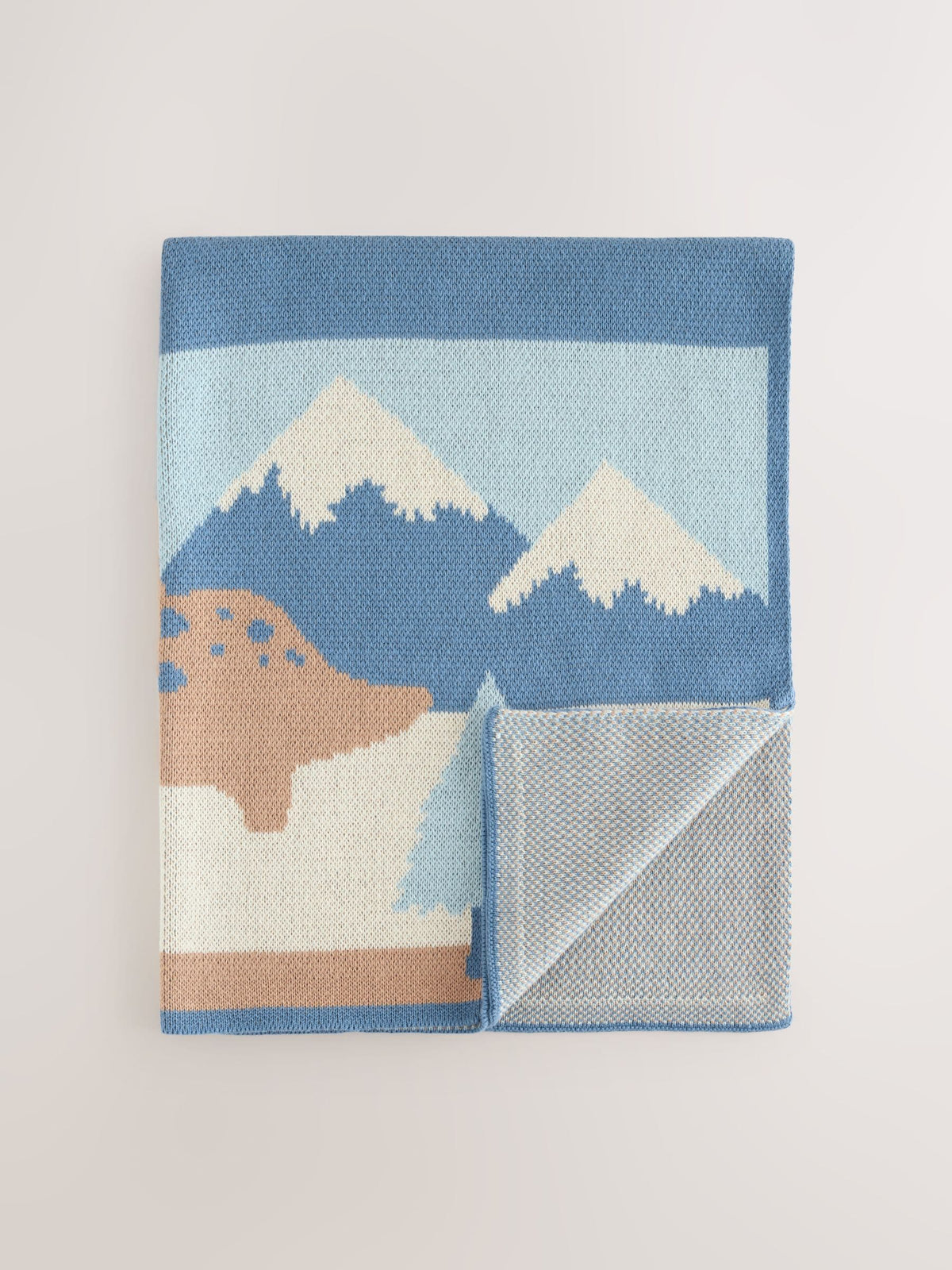 Blue/Brown Dino Scene Knitted Baby Blanket - image 1