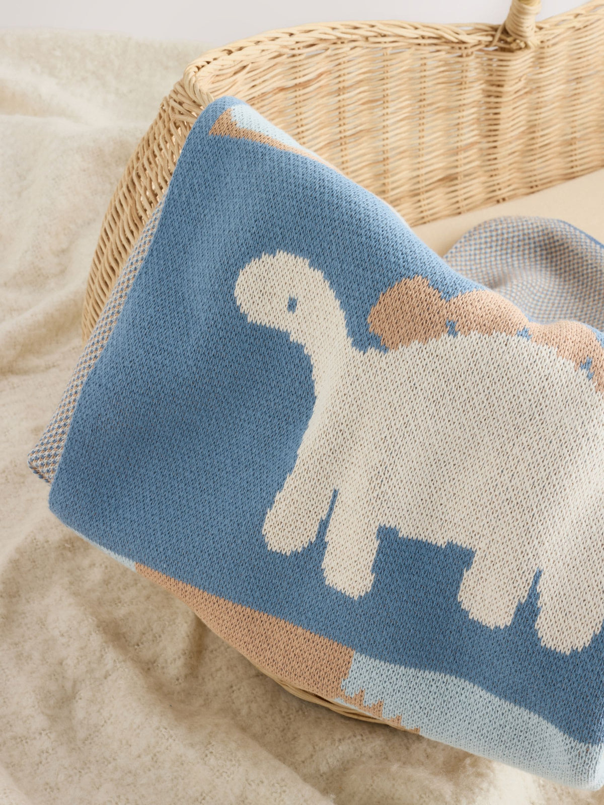 Blue/Brown Dino Scene Knitted Baby Blanket - image 2