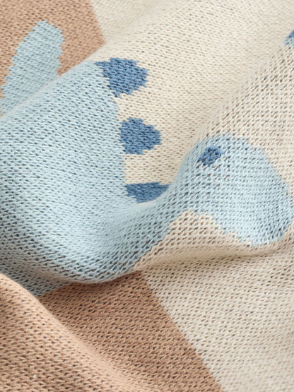 Blue/Brown Dino Scene Knitted Baby Blanket - image 4