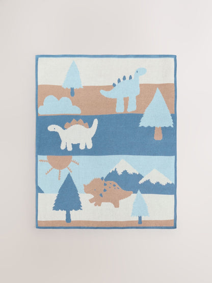 Blue/Brown Dino Scene Knitted Baby Blanket - image 5