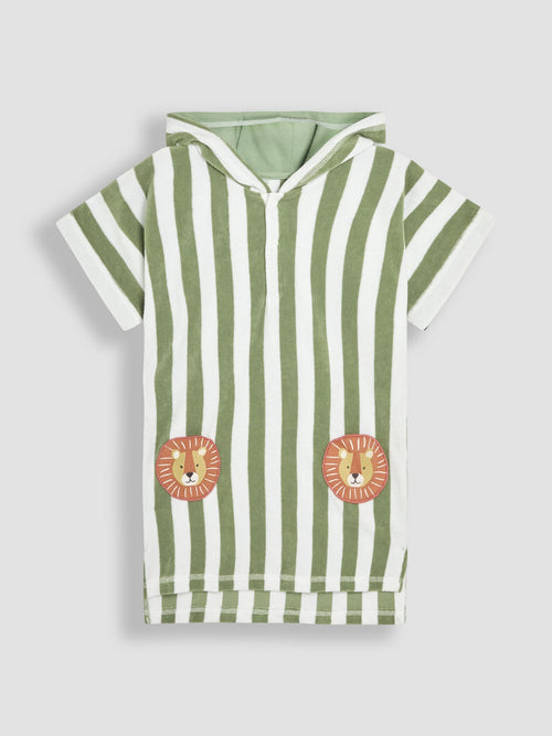 JoJo Maman Bébé Green Stripe Lion Hooded Poncho Towel image 1