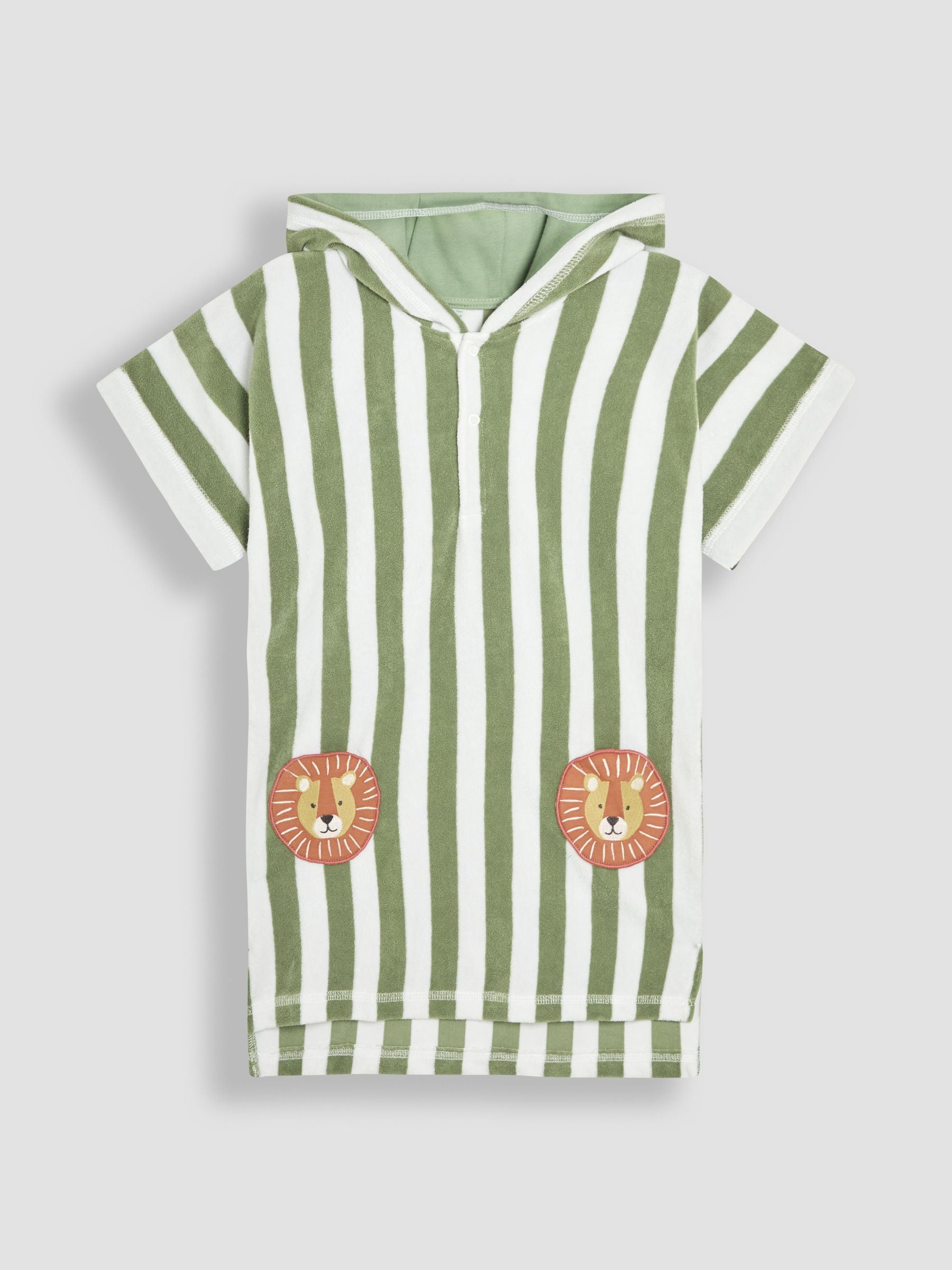 JoJo Maman Bébé Green Stripe Lion Hooded Poncho Towel image 1