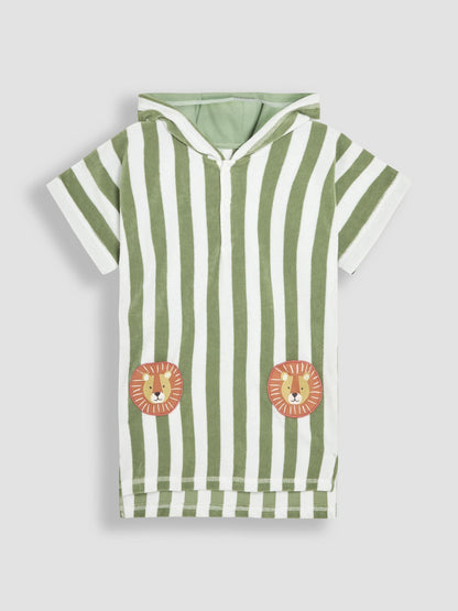 JoJo Maman Bébé Green Stripe Lion Hooded Poncho Towel image 1